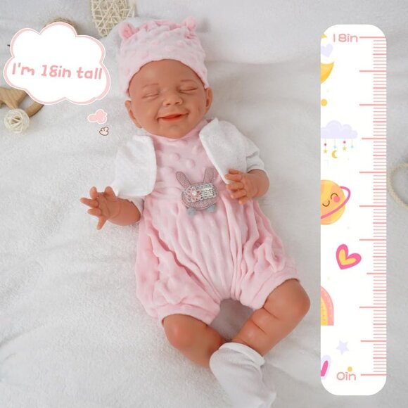 🆕18 Inch Realistic Full Body Silicone Reborn wheaten Baby Girl Sleeping Dolls - Picture 7 of 9